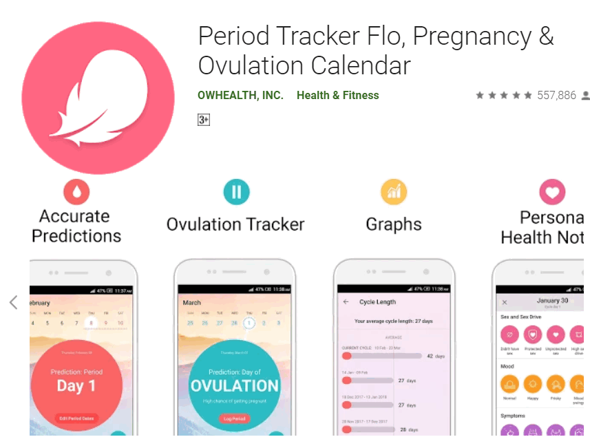 Screenshots of the Flo Period Tracker