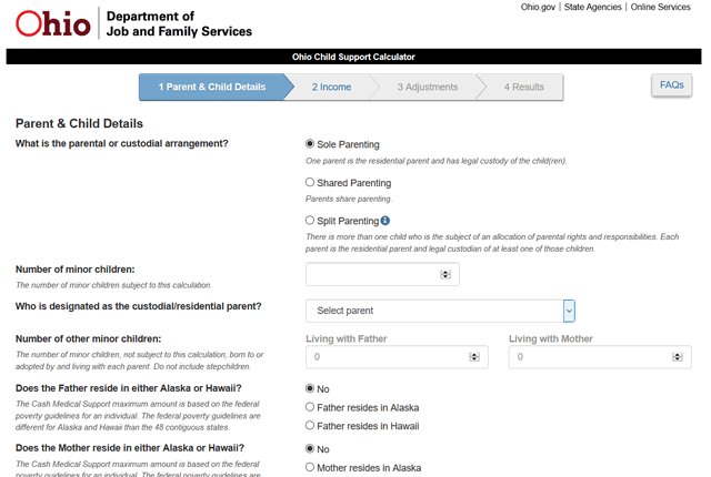 Ohio Child Support Calculator Website